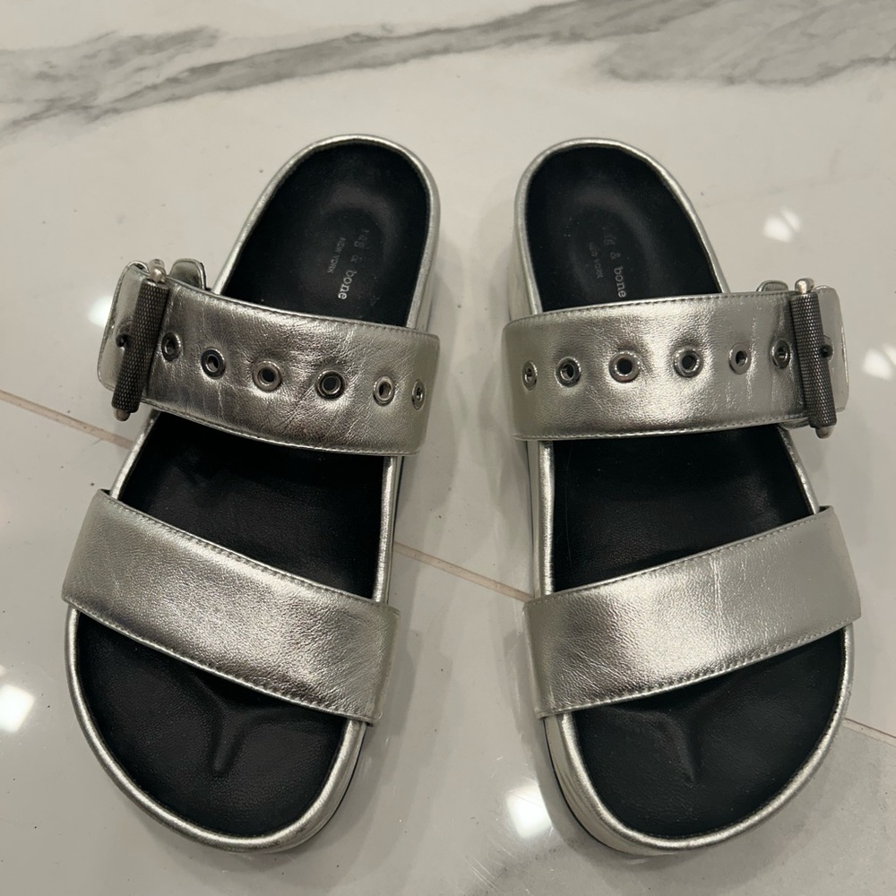 Chic Metallic Double Strap Slides